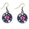 Damen Verdrehter Stirnband & Ohrring Set Floral Marineblau mit Rosa Blumen