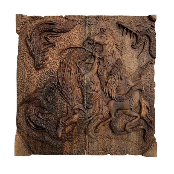 Holzgeschnitztes Backgammonbrett Handgefertigt Shahname-inspiriertes Drachen Design