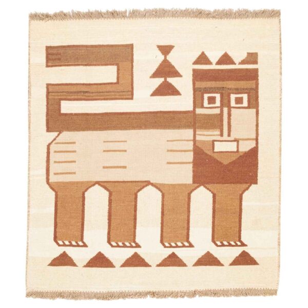 Authentischer persischer Woll Kelim Teppich handgewebt in Kerman Löwe cremefarben