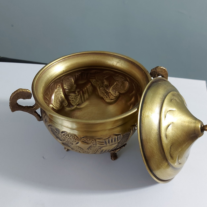 Handgefertigte persische Zuckerschale aus Messing mit Deckel – Traditionell gehämmert