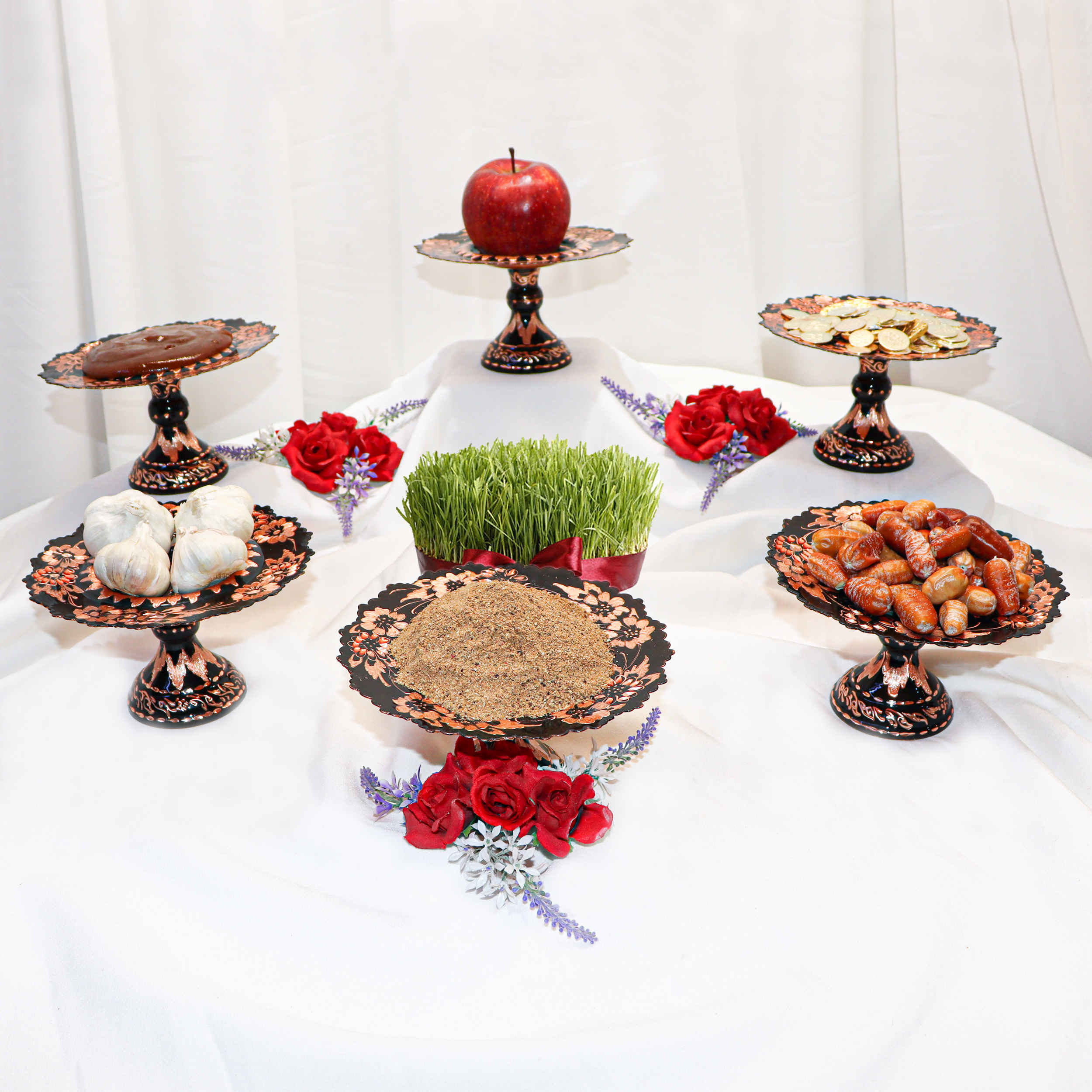 Kupfer Haft-Seen Set handgraviert für Nowruz Tischdekoration