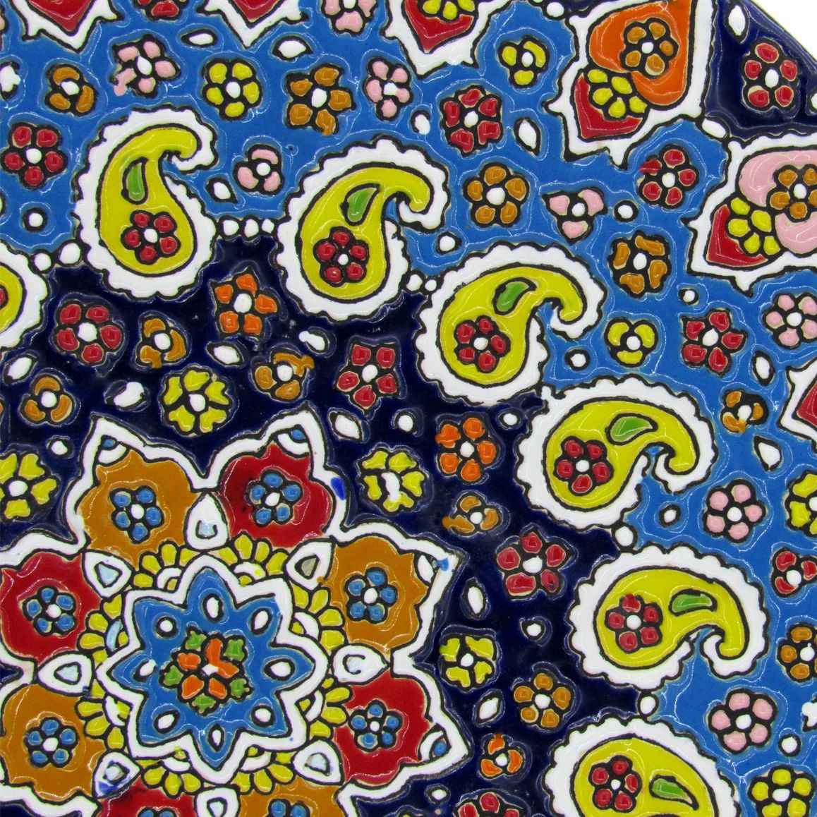 Dekorativer Keramikteller handgemalt mit persischer Minakari Emaille Boteh Jogeh