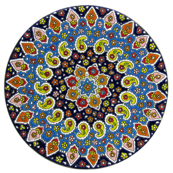 Dekorativer Keramikteller handgemalt mit persischer Minakari Emaille Boteh Jogeh