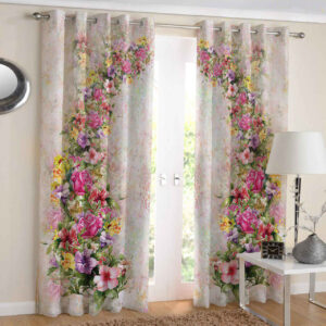 Gedruckter Samt Ösenvorhang – Floral Creme (290×140 cm)