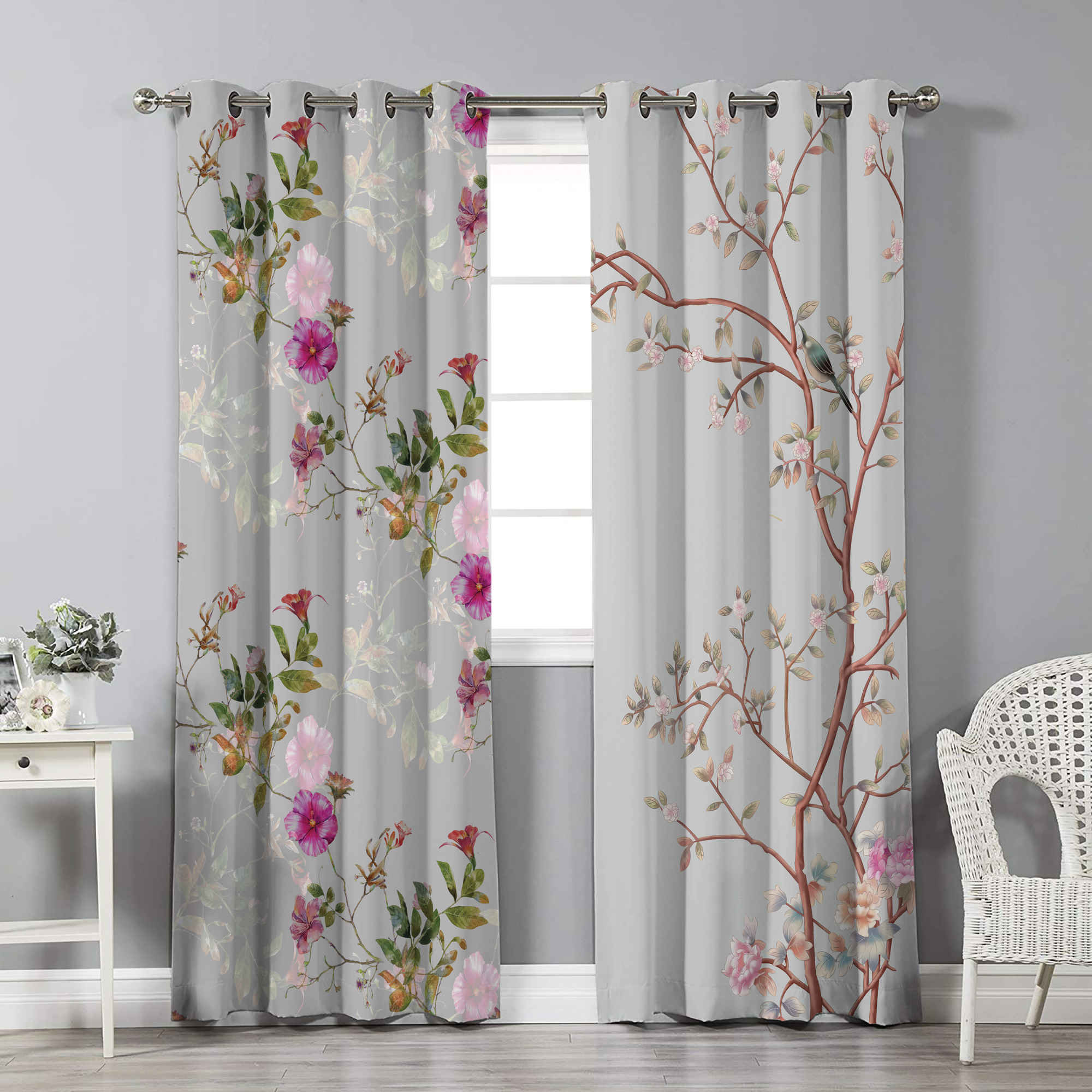 Gedruckter Samt Ösenvorhang – Floral Hana (280x140 cm)