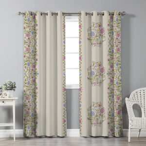 Gedruckter Samt Ösenvorhang – Floral Simin (280×140 cm)