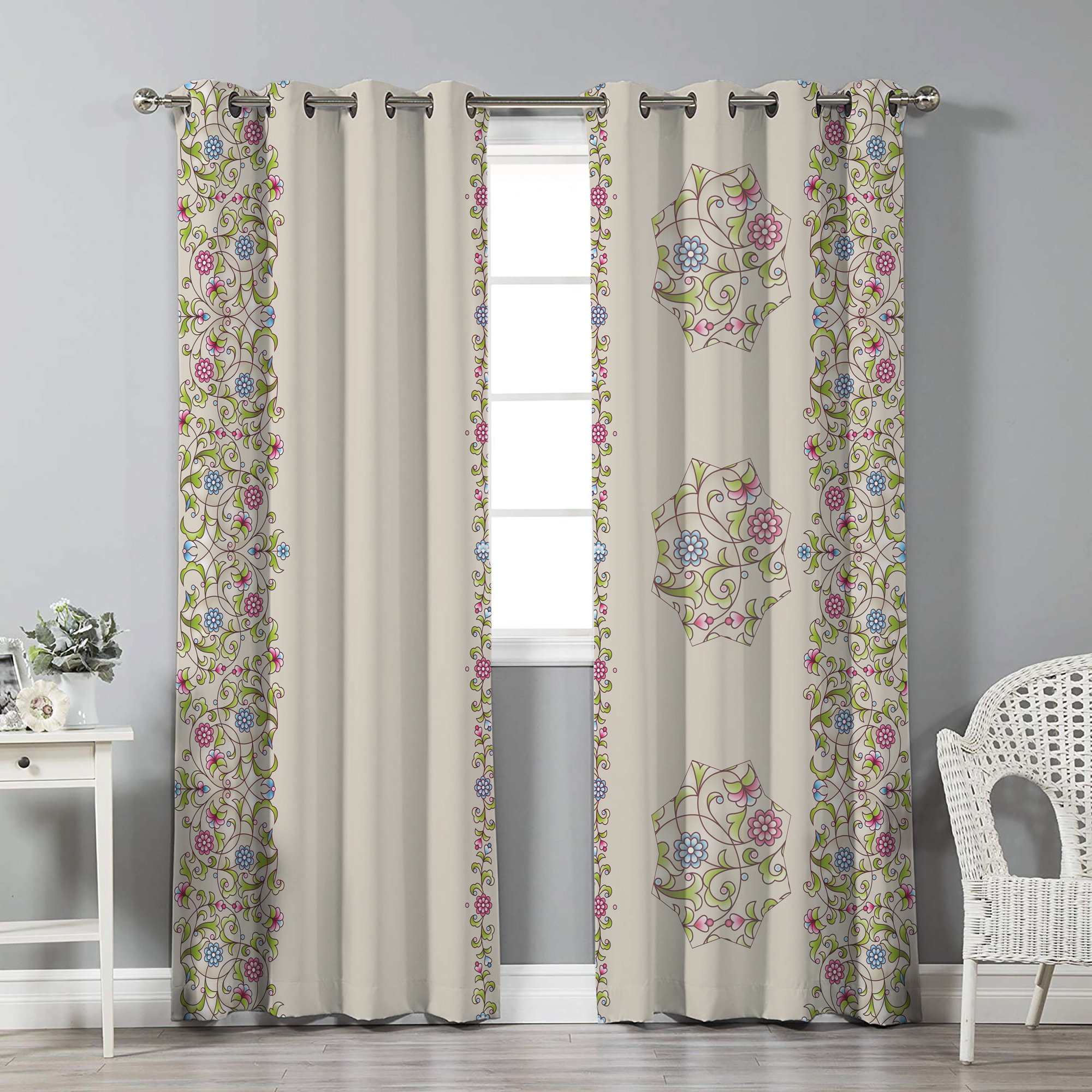 Gedruckter Samt Ösenvorhang – Floral Simin (280x140 cm)