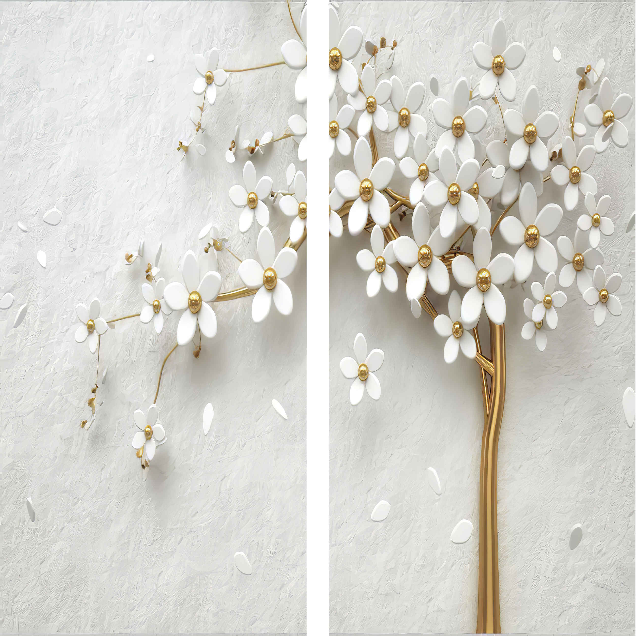 Gedruckter Samt Ösenvorhang – Floral Weiß (280×145 cm)