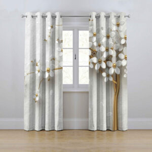 Gedruckter Samt Ösenvorhang – Floral Weiß (280×145 cm)
