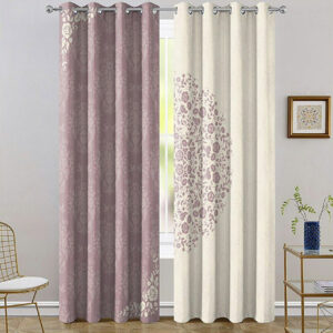 Gedruckter Samt Ösenvorhang – Floral Weiß & Lila (280×140 cm)