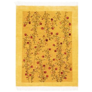 Echter persischer Gabbeh-Wollteppich handgewebt in Fars floral gelb