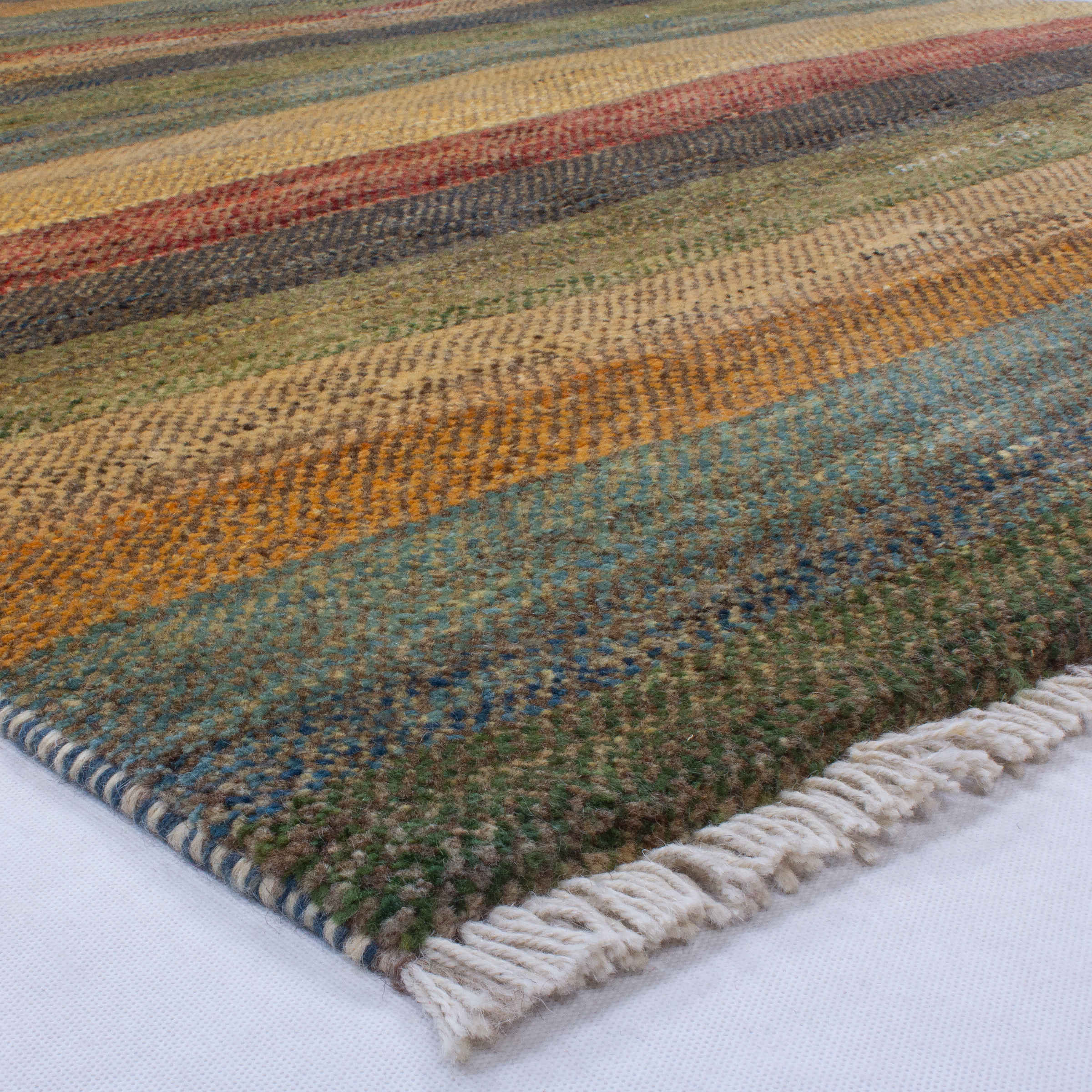 Echter echter persischer Gabbeh-Wollteppich handgewebt gestreift grün