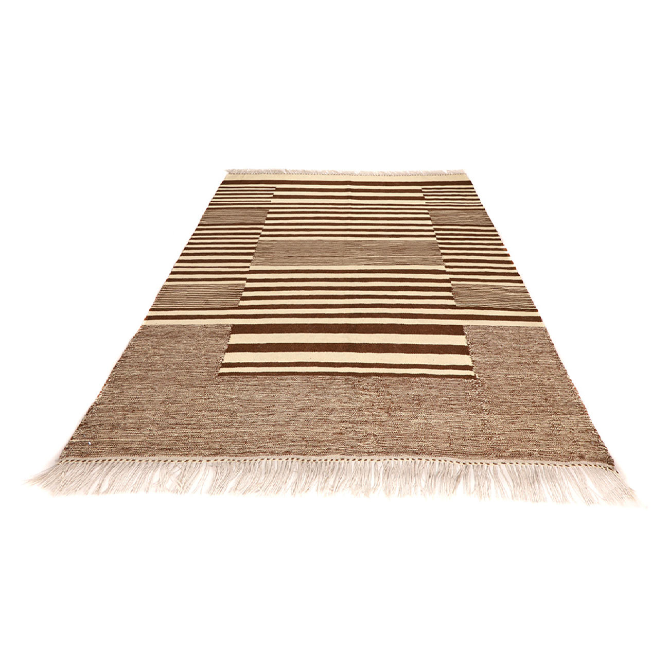 Echtheitszertifikat für persischen Woll Kelim Teppich handgewebt in Isfahan gestreift cremefarben