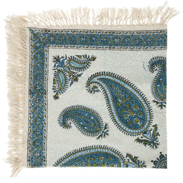 Iranische Tischdecke: Isfahans Traditioneller Kalamkari Blockdruck Blau