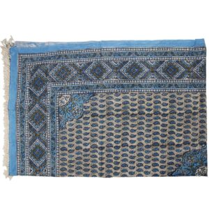 Iranisches Tischtuch: Isfahans traditionelle Kalamkari Blockdruck Himmelsblau