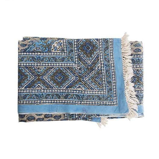 Iranisches Tischtuch: Isfahans traditionelle Kalamkari Blockdruck Himmelsblau