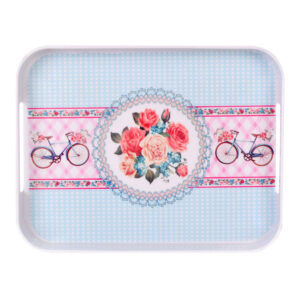 Melamin-Serviertablett, leicht & langlebig, blaues Blumendesign