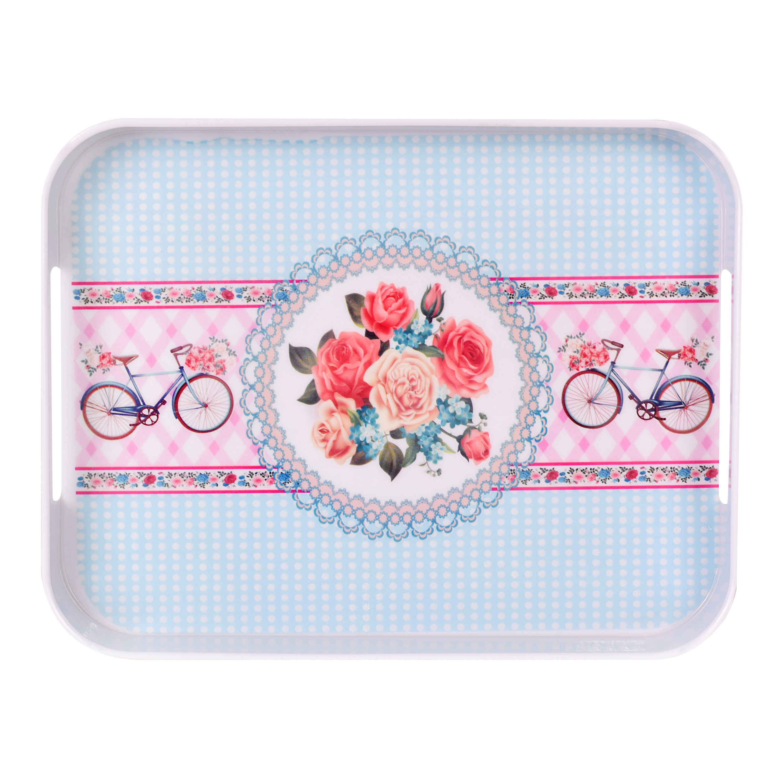 Melamin-Serviertablett, leicht & langlebig, blaues Blumendesign
