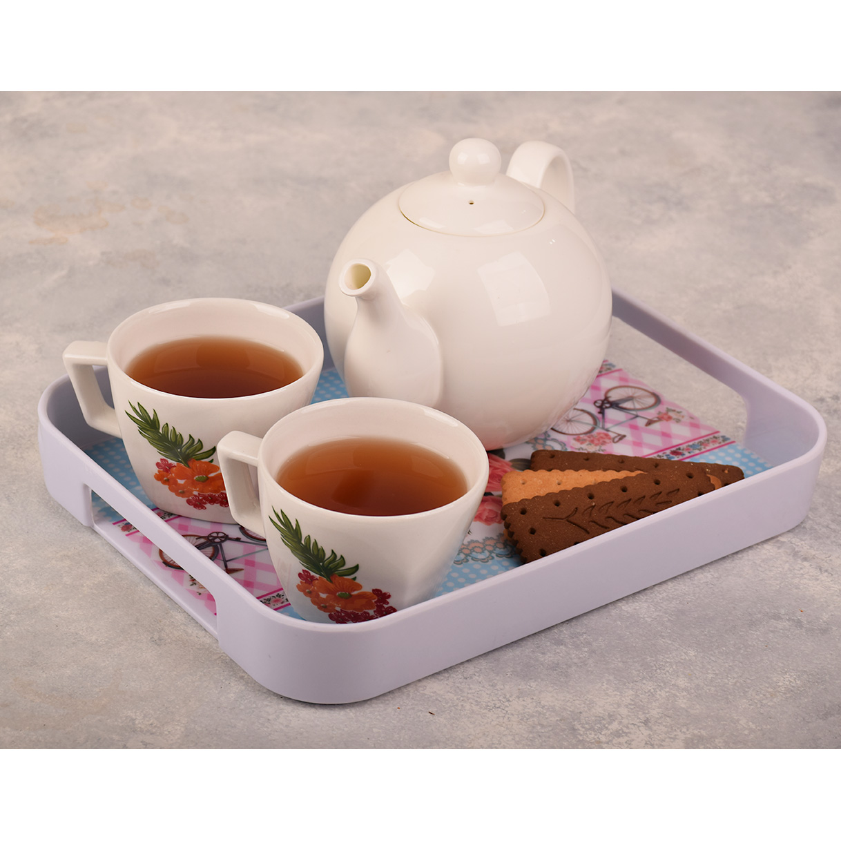 Melamin-Serviertablett, leicht & langlebig, blaues Blumendesign