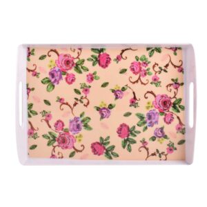Melamin-Serviertablett, leicht & langlebig, rosa Blumen