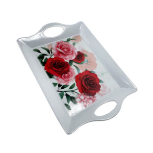 Melamin-Serviertablett, leicht & langlebig, rotes Rosen-Design