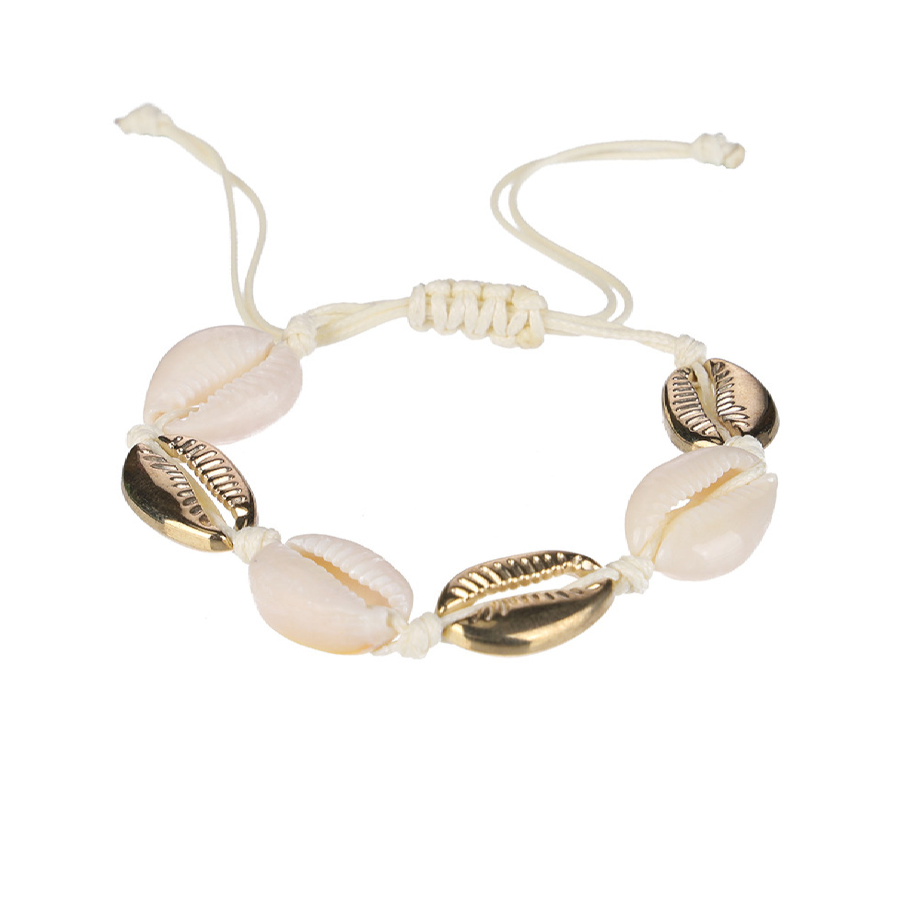Handgemachtes Einstellbares Natürliches Muschelarmband – Weiß