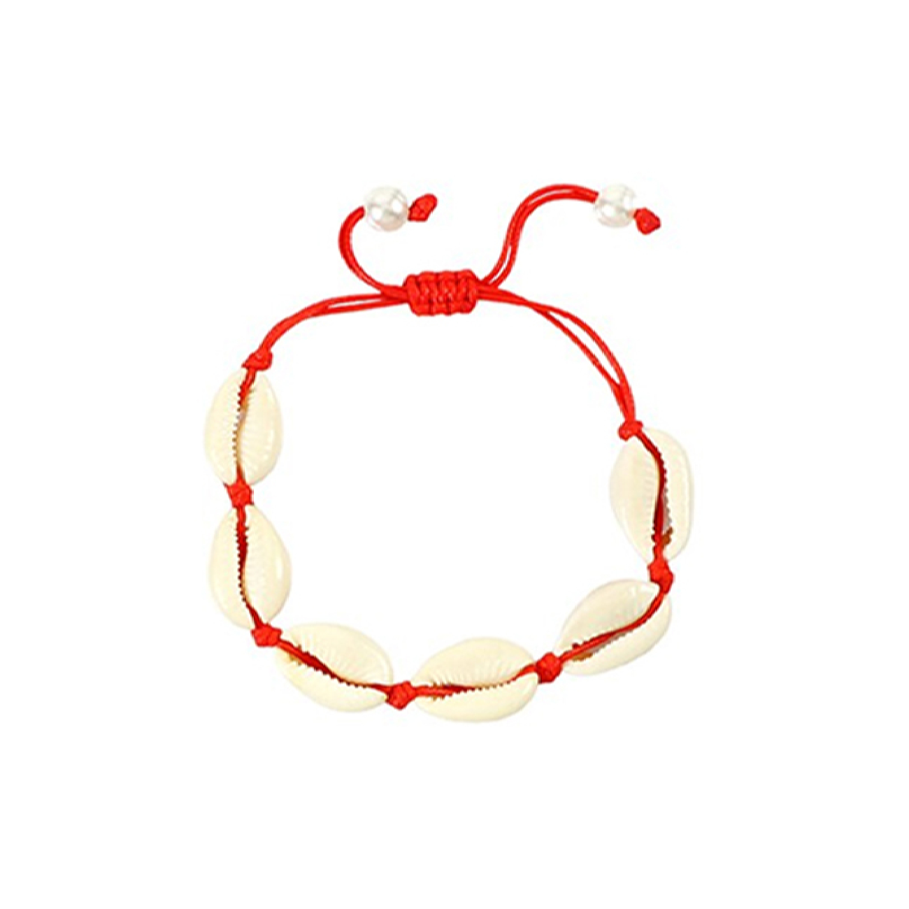 Handgemachtes Natürliches Muschelarmband mit Rotem Band – Einzigartiges Design