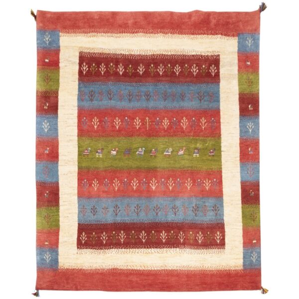 Persischer Gabbeh-Wollteppich handgewebt in Fars Tiermotiven Bäume