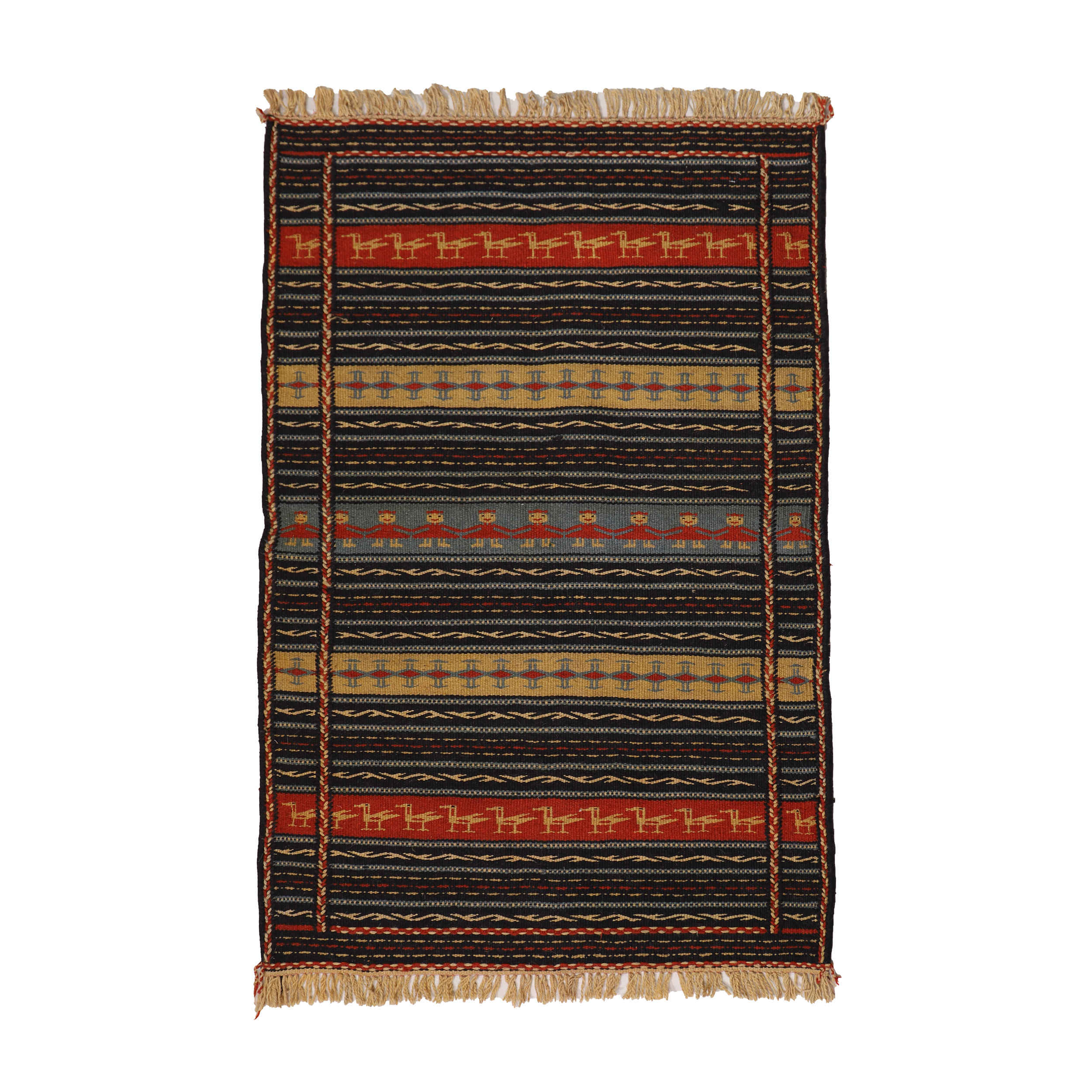 Original persischer Woll Kelim Teppich traditionell handgewebt in Khorasan gestreift