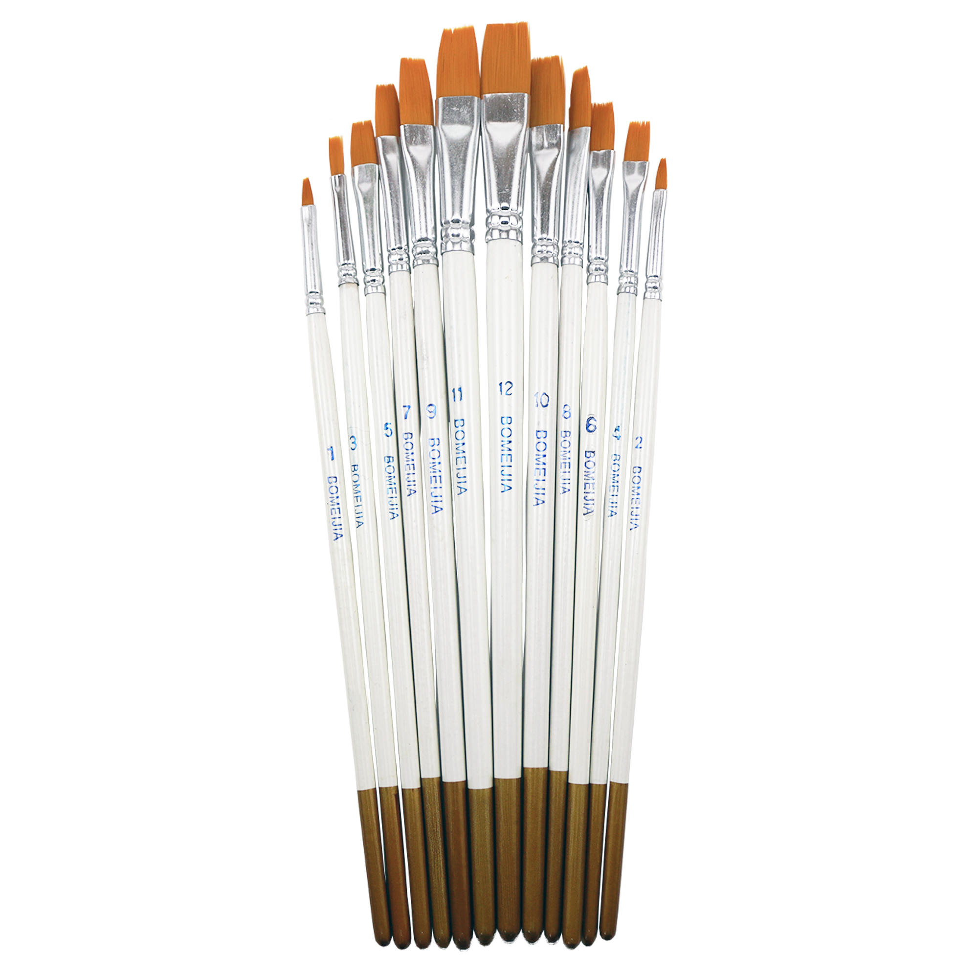 12-teiliger flacher Borstenpinsel-Set für Aquarell, Acryl und Gouache