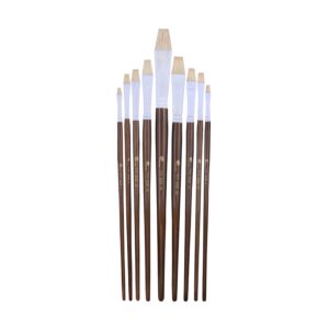 9-teiliger natürlicher flacher Borstenpinsel-Set mit Holzgriffen