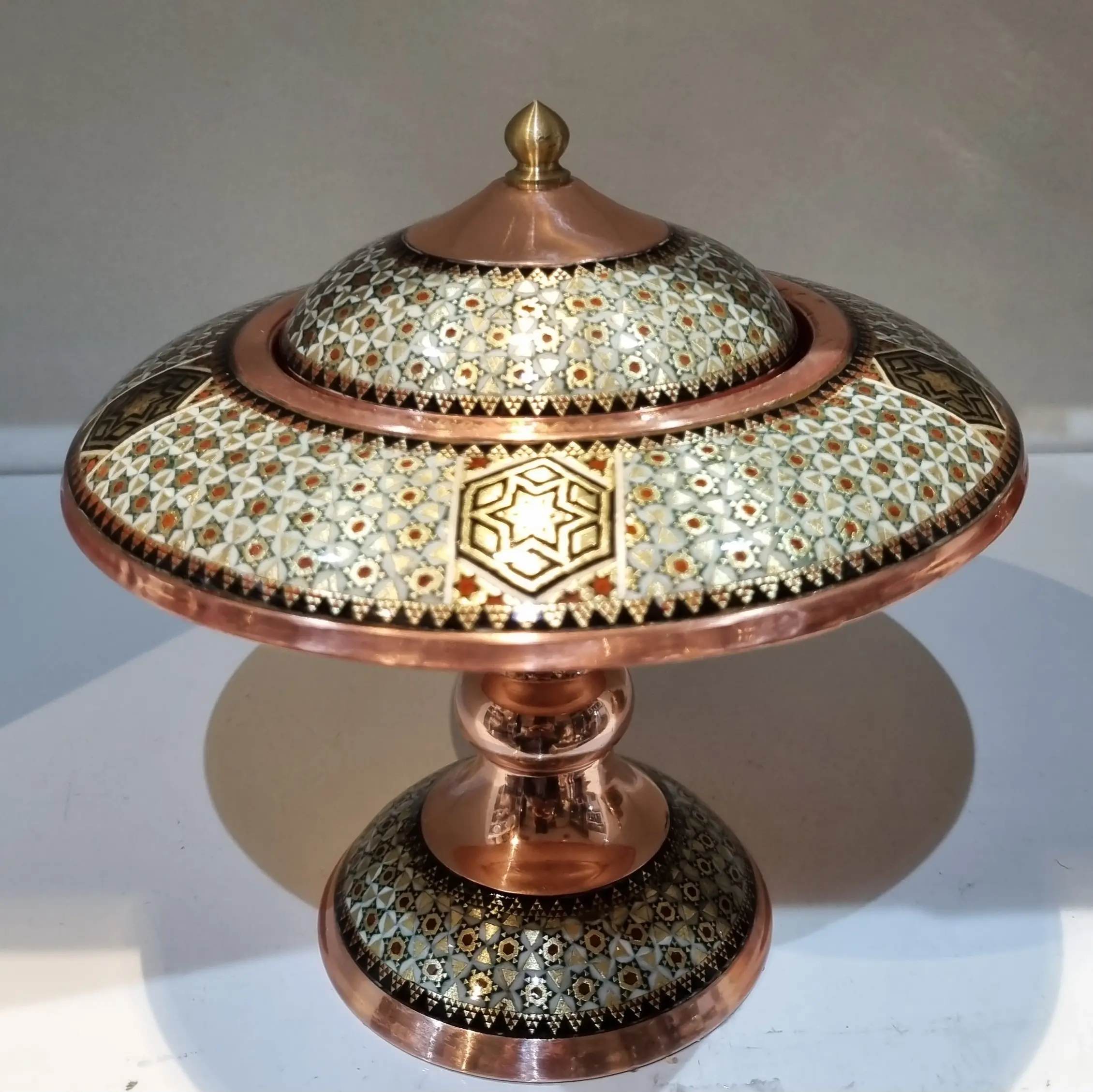 Persischer Messing-Kaviar-Servierer mit Khatamkari-Einlegearbeit