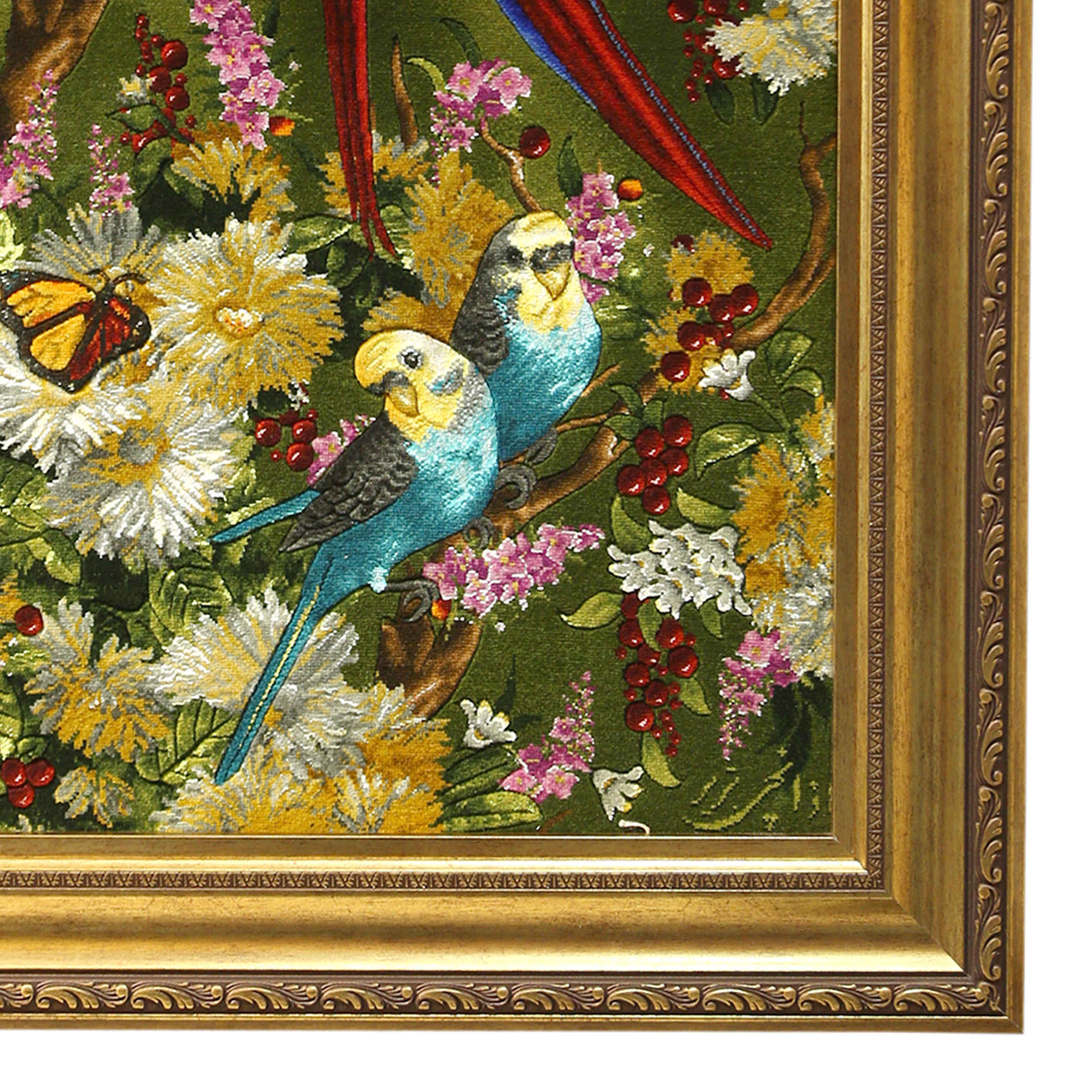 Handgeknüpfter persischer Bildteppich aus Tabriz, der Papageien darstellt