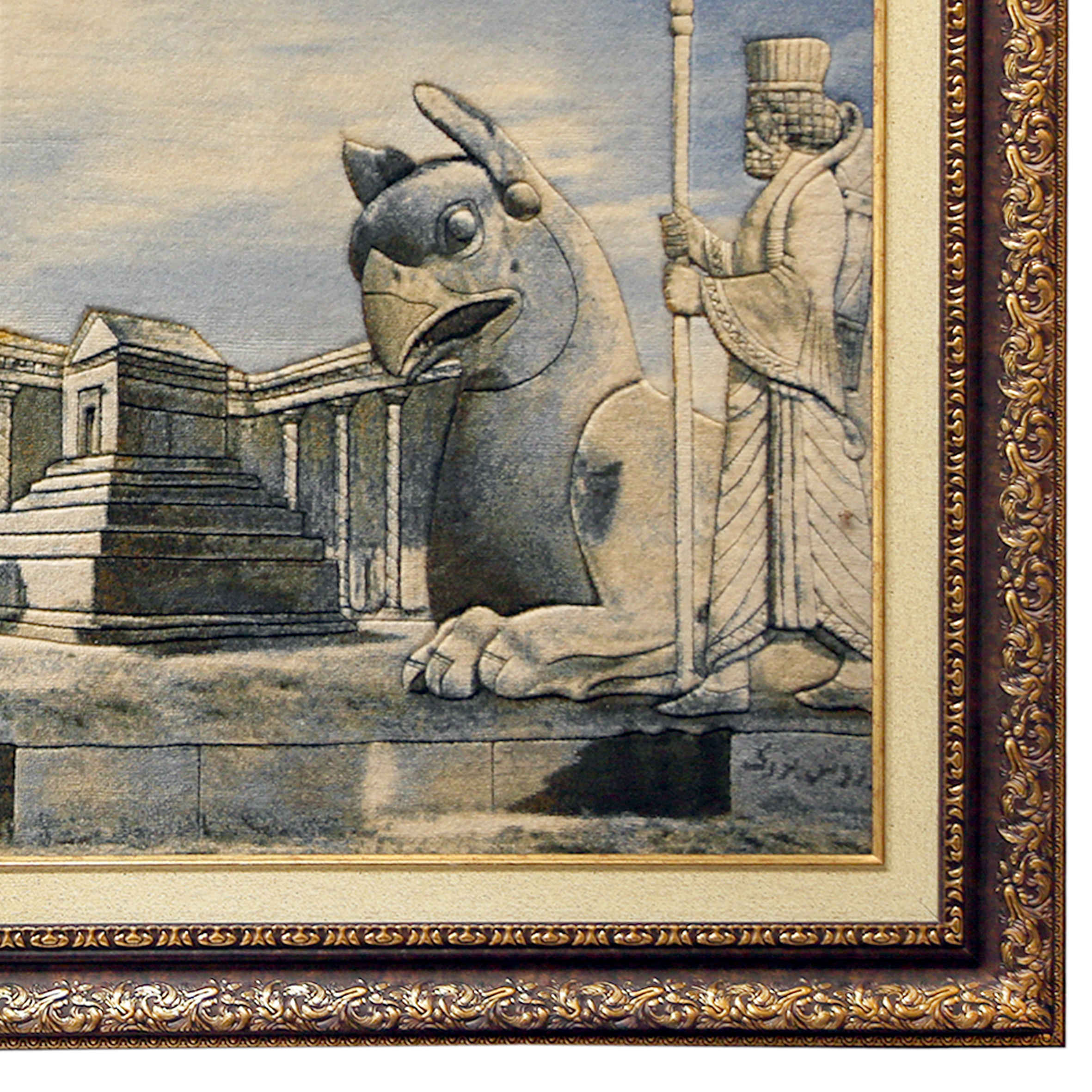 Handgeknüpfter persischer Bildteppich aus Tabriz, der Persepolis darstellt