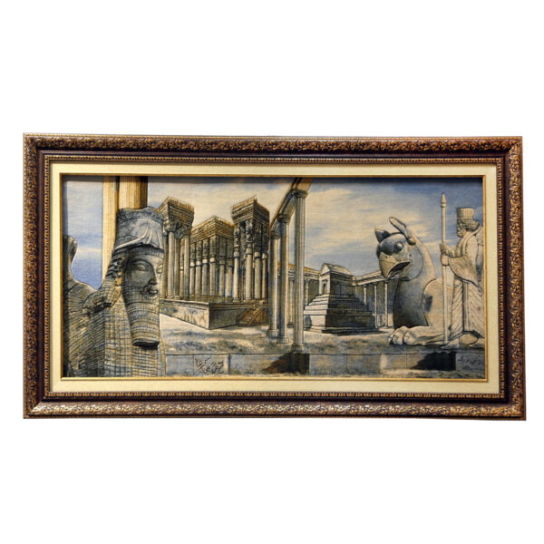 Handgeknüpfter persischer Bildteppich aus Tabriz, der Persepolis darstellt