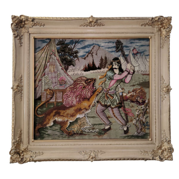 Handgeknüpfter persischer Bildteppich, der Bahram Gur darstellt