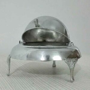 Persischer Kaviar-Servierer mit Roll-Top, Messingfuß und Silber
