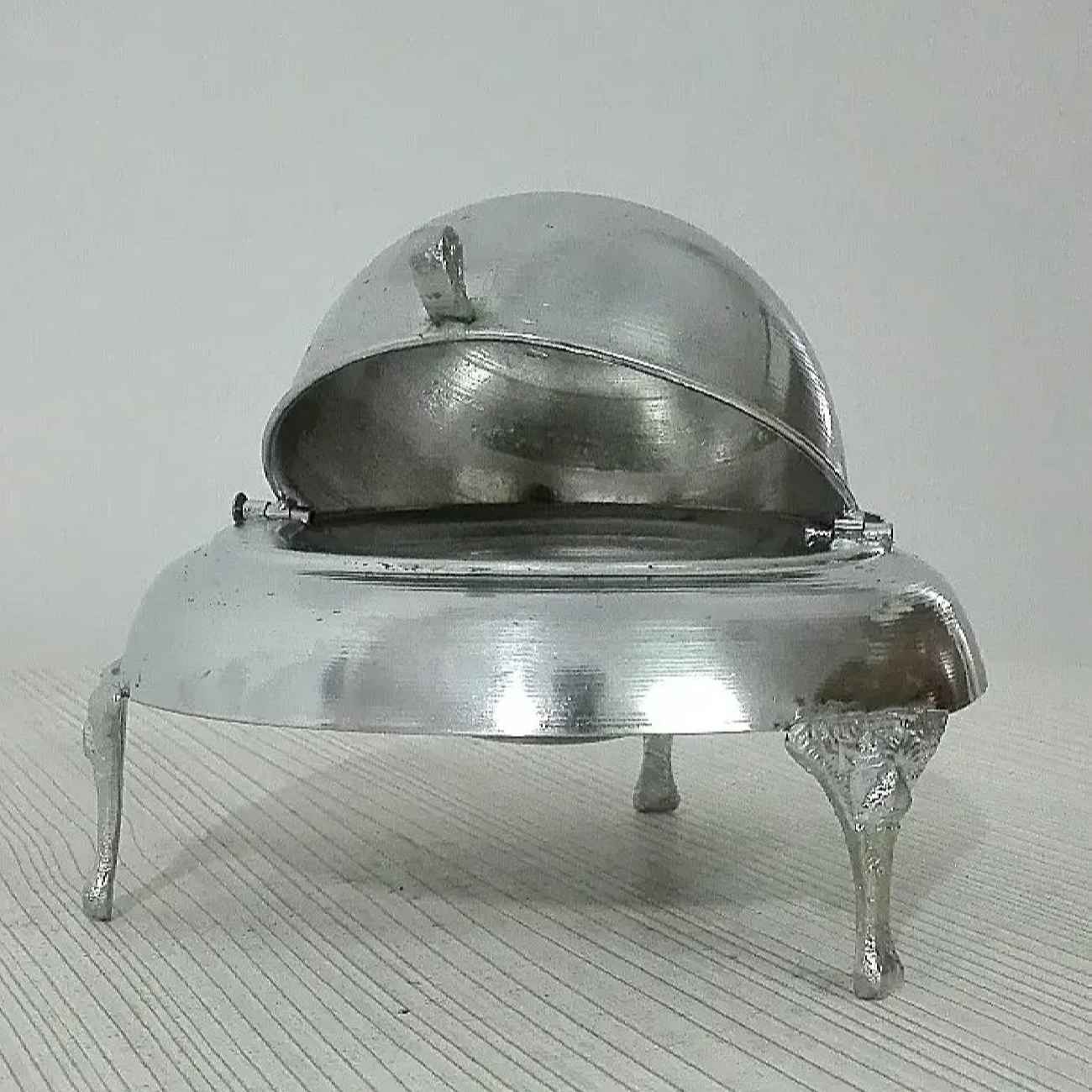 Persischer Kaviar-Servierer mit Roll-Top, Messingfuß und Silber