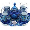 Handgefertigtes persisches Tee- und Kaffeeset aus Kupfer - Minakari Emailliert Blau