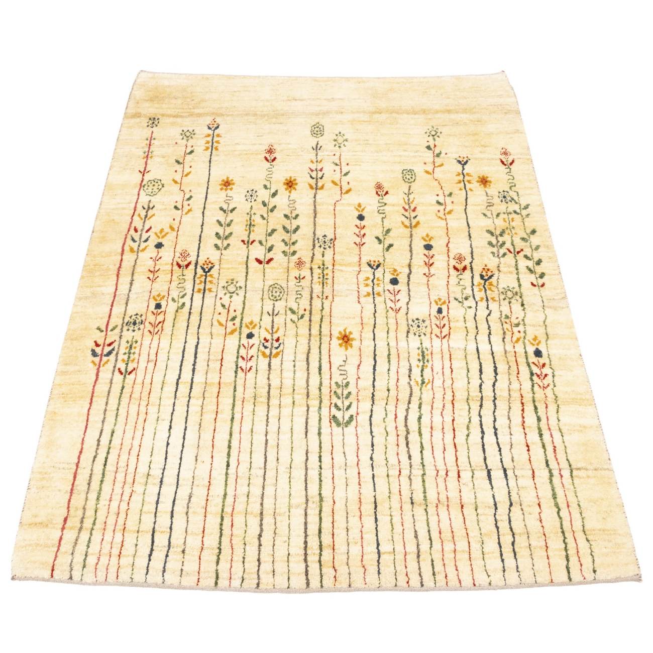 Persischer Gabbeh-Wollteppich handgewebt in Fars floral creme