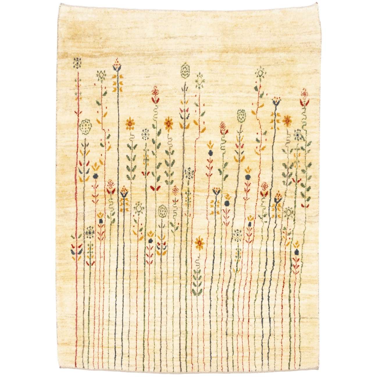 Persischer Gabbeh-Wollteppich handgewebt in Fars floral creme