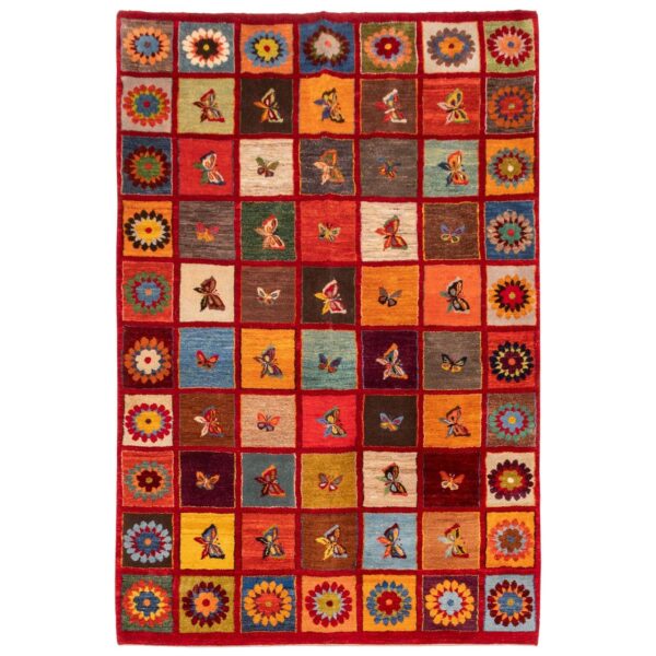 Persischer Gabbeh-Wollteppich handgewebt in Fars Schmetterling & Blume