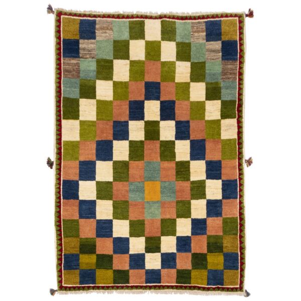 Persischer Gabbeh-Wollteppich handgewebt in Fars kariert