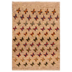 Persischer Gabbeh-Wollteppich handgewebt in Fars Schmetterling creme