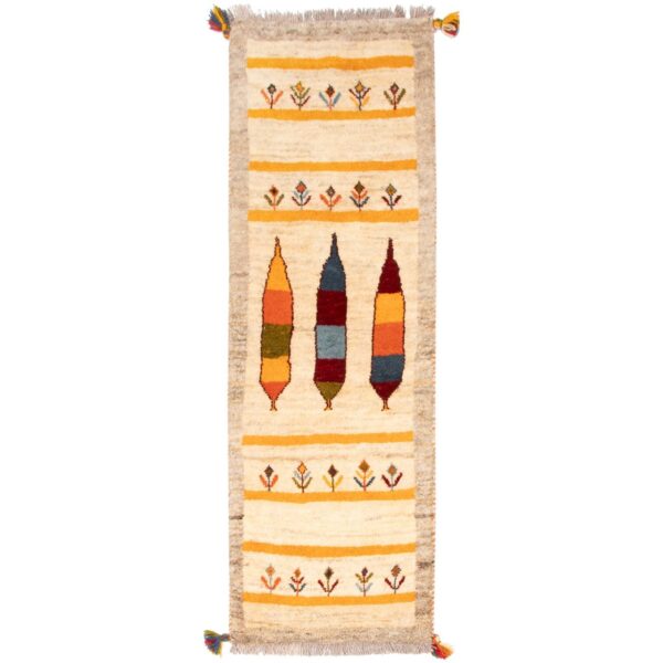 Persischer Gabbeh-Läufer-Wollteppich handgewebt in Fars creme