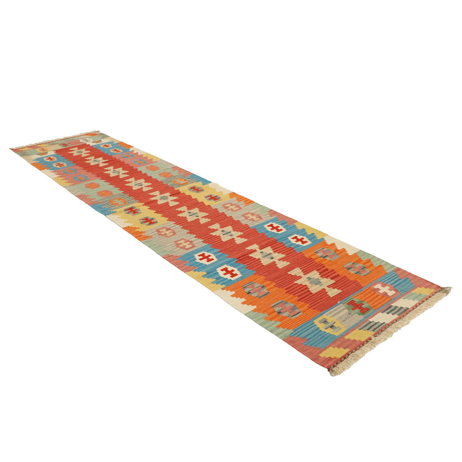 Persischer Woll Kelim Läufer Teppich handgewebt in Fars Qashqai rot