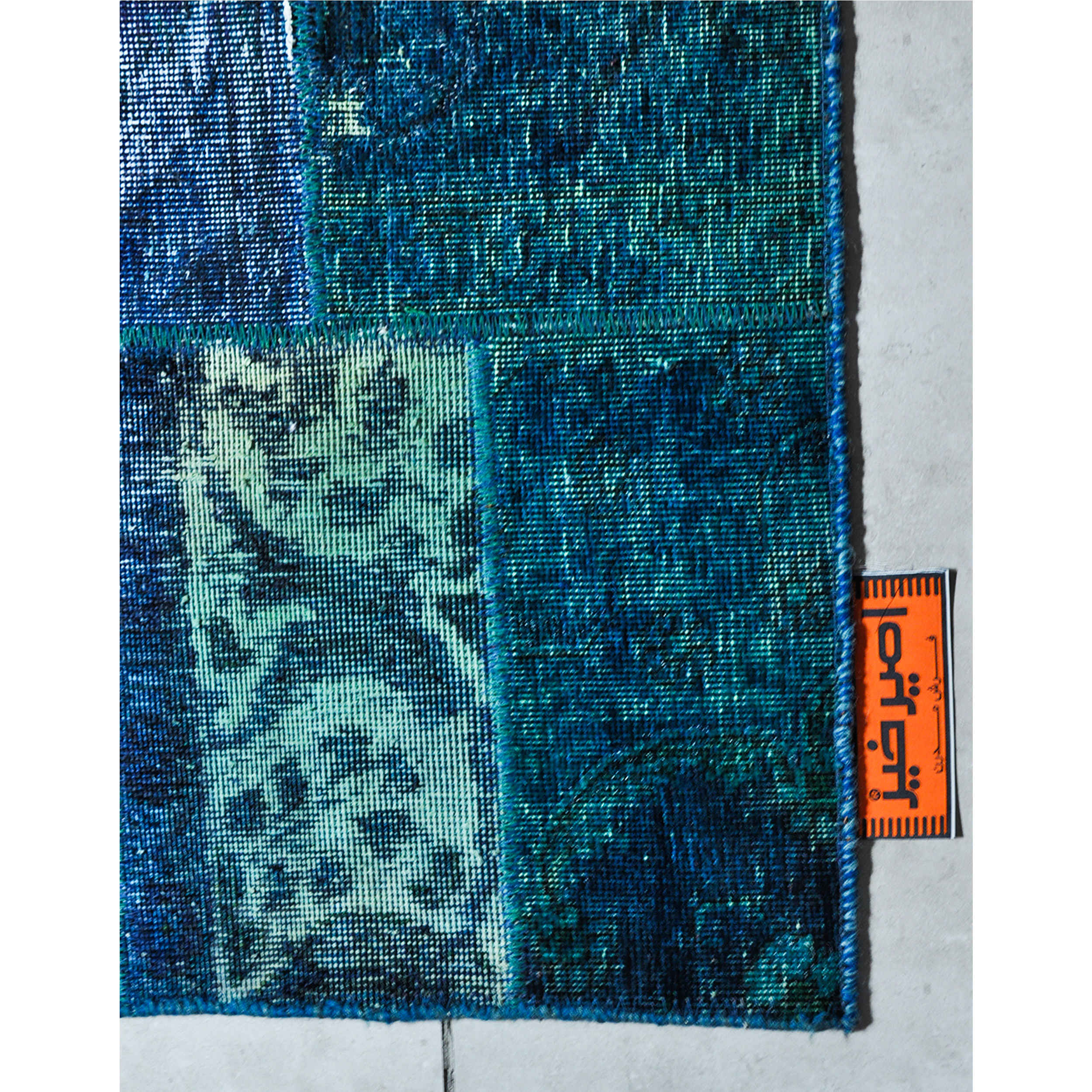 Persischer handgeknüpfter Patchwork-Teppich blau