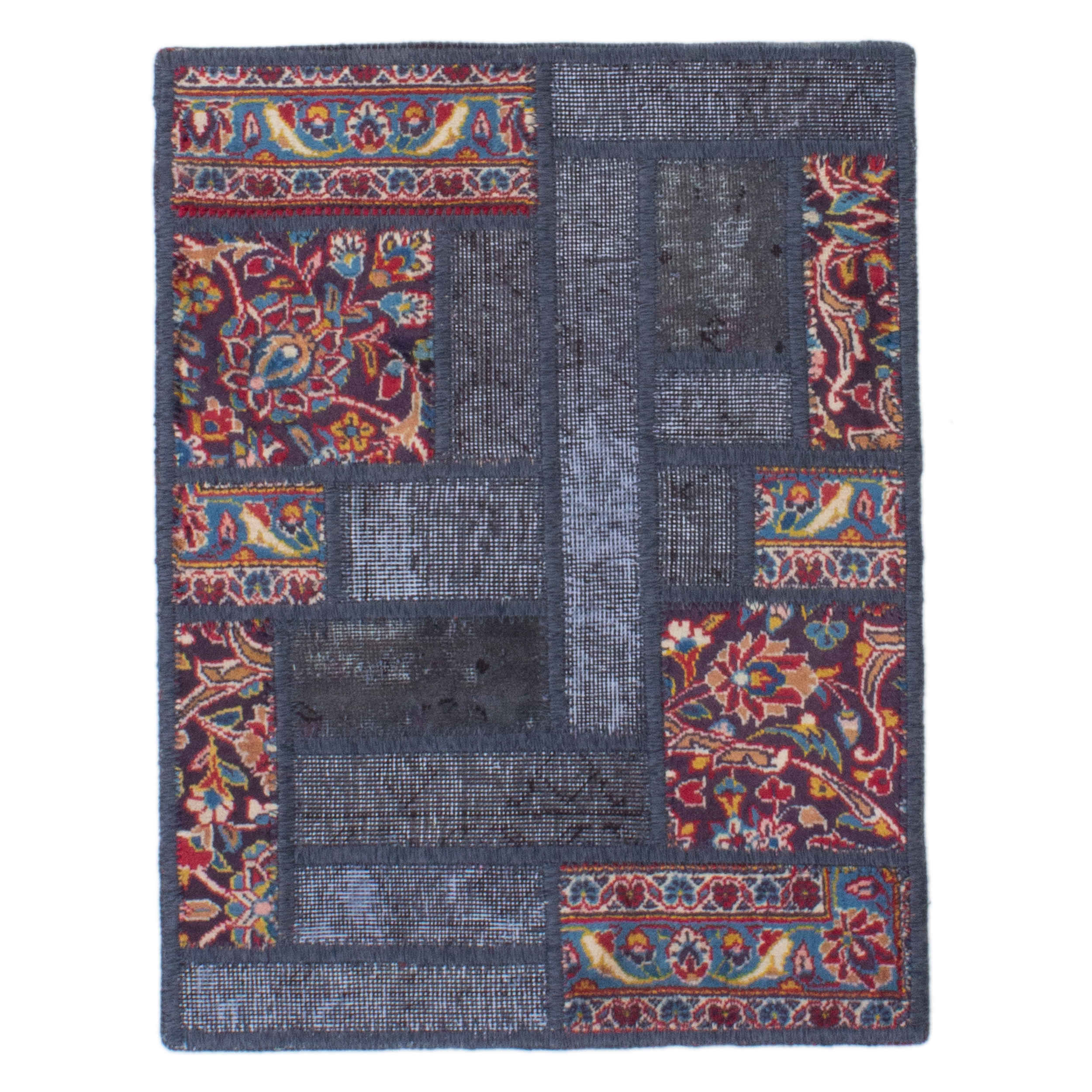Vintage persischer handgeknüpfter Patchwork-Teppich marineblau