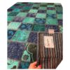 Persischer handgeknüpfter Patchwork-Teppich kariert blau