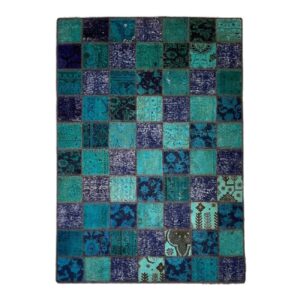Persischer handgeknüpfter Patchwork-Teppich kariert blau